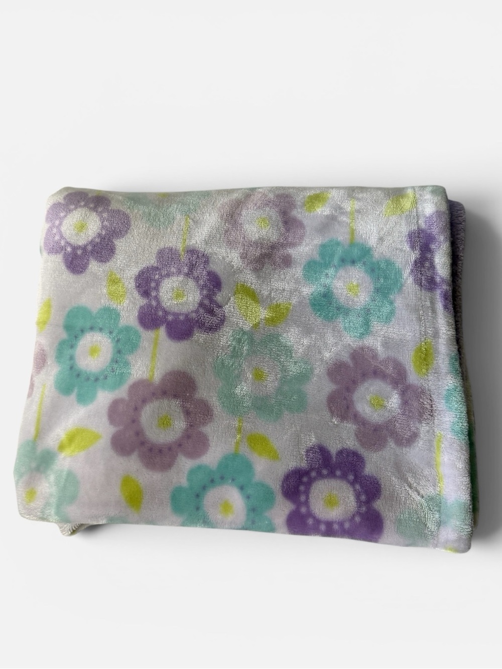 Little Miracles Purple Flower Blue Green Baby Blanket White Costco 30" x 44"
